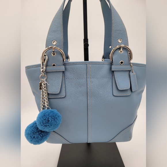 💥💥NWT💥💥 Coach Pompom Puff Balls Bag Charm, Blue/silver hardware - Picture 5 of 6
